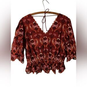 Anthropologie Eyelet Blouse Size XS Boho Festival Vacation Resort